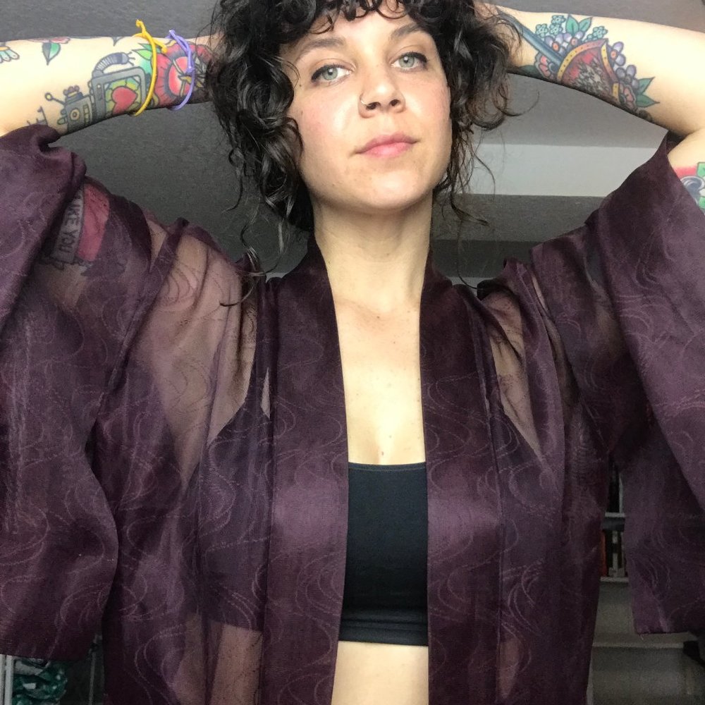 Sheer Burgundy Kimono - B61